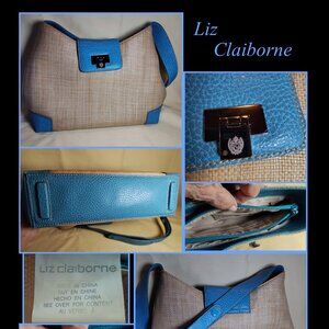 EUC Liz Claiborne Teal, Beige crossbody over shoulder bag purse. SHIPS FREE